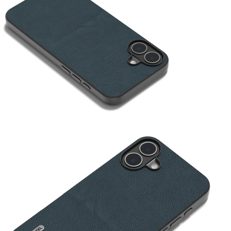 For iPhone 16 Plus ABEEL Genuine Leather Wave Black Edge Phone Case(Green)