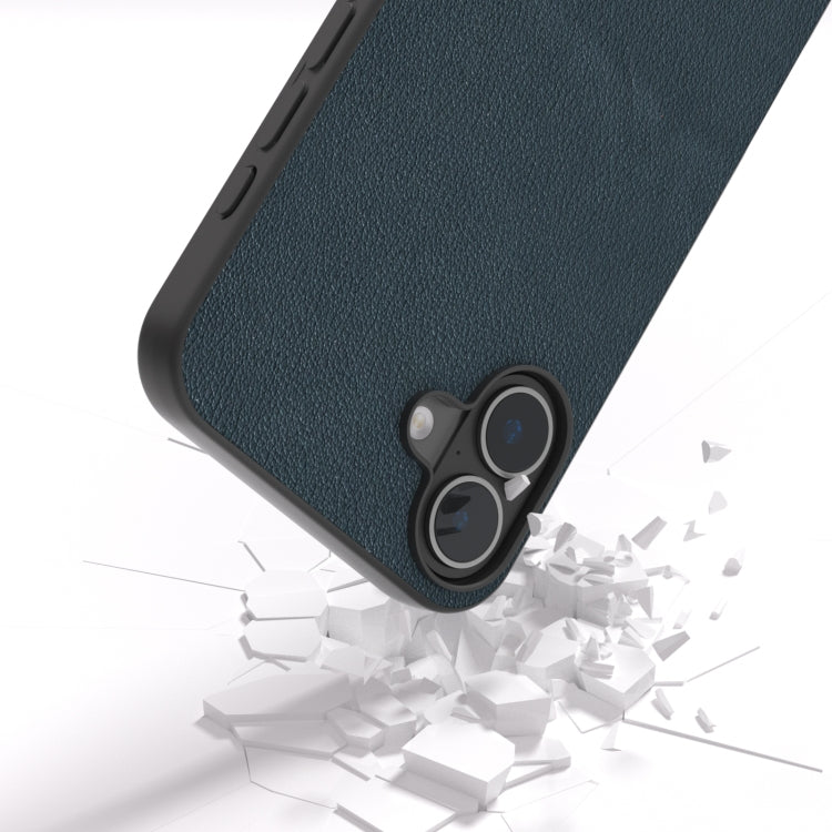 For iPhone 16 Plus ABEEL Genuine Leather Wave Black Edge Phone Case(Green)
