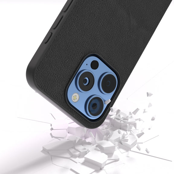 For iPhone 16 Pro Max ABEEL Genuine Leather Wave Black Edge Phone Case(Black)
