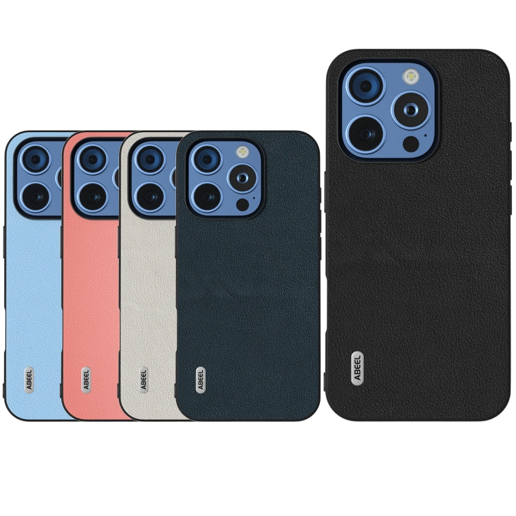For iPhone 16 Pro Max ABEEL Genuine Leather Wave Black Edge Phone Case(Black)