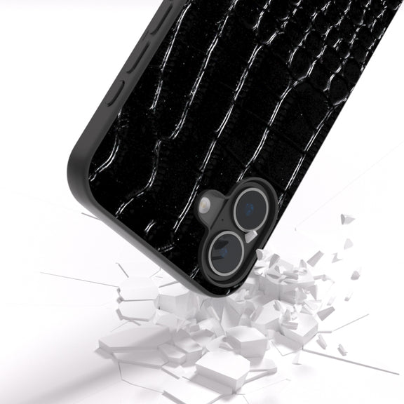 For iPhone 16 ABEEL Genuine Leather Crocodile Pattern Black Edge Phone Case(Black)
