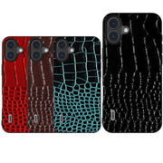 For iPhone 16 ABEEL Genuine Leather Crocodile Pattern Black Edge Phone Case(Black)