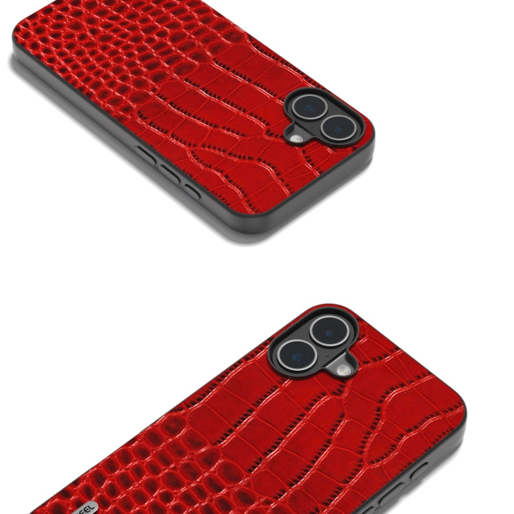 For iPhone 16 ABEEL Genuine Leather Crocodile Pattern Black Edge Phone Case(Red)