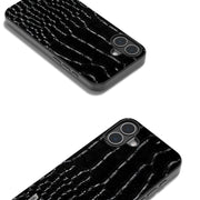 For iPhone 16 Plus ABEEL Genuine Leather Crocodile Pattern Black Edge Phone Case(Black)