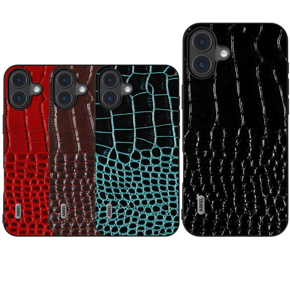 For iPhone 16 Plus ABEEL Genuine Leather Crocodile Pattern Black Edge Phone Case(Black)