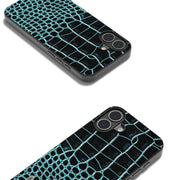 For iPhone 16 Plus ABEEL Genuine Leather Crocodile Pattern Black Edge Phone Case(Blue)