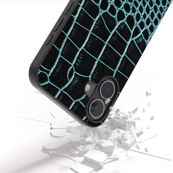 For iPhone 16 Plus ABEEL Genuine Leather Crocodile Pattern Black Edge Phone Case(Blue)