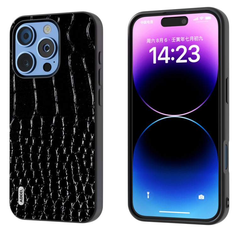 For iPhone 16 Pro Max ABEEL Genuine Leather Crocodile Pattern Black Edge Phone Case(Black)