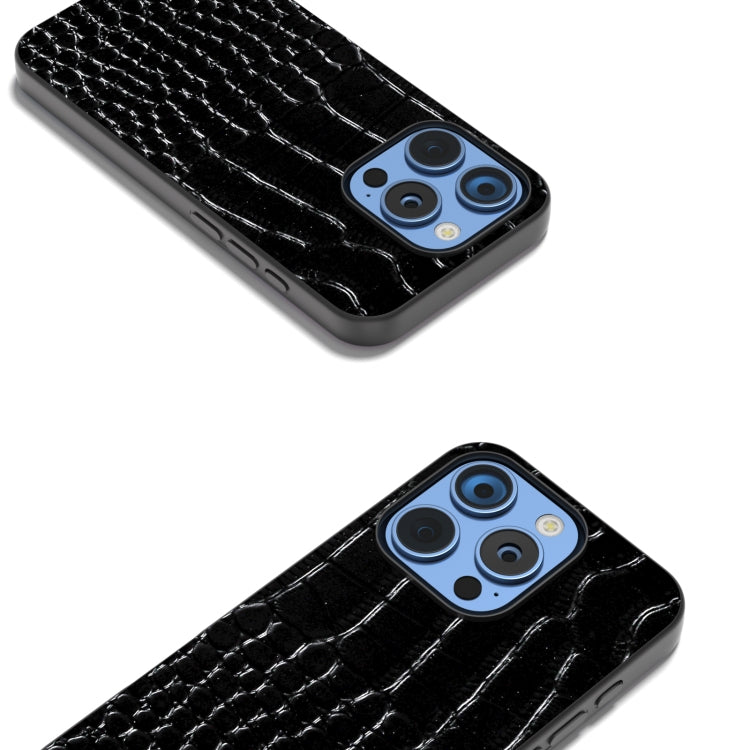For iPhone 16 Pro Max ABEEL Genuine Leather Crocodile Pattern Black Edge Phone Case(Black)