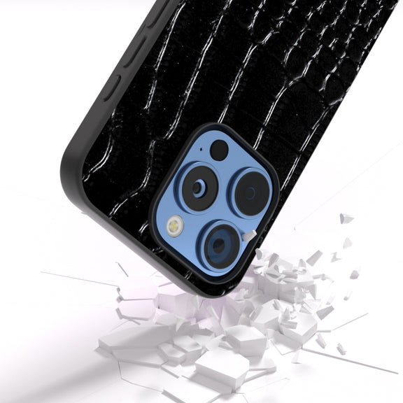 For iPhone 16 Pro Max ABEEL Genuine Leather Crocodile Pattern Black Edge Phone Case(Black)