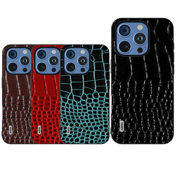 For iPhone 16 Pro Max ABEEL Genuine Leather Crocodile Pattern Black Edge Phone Case(Black)