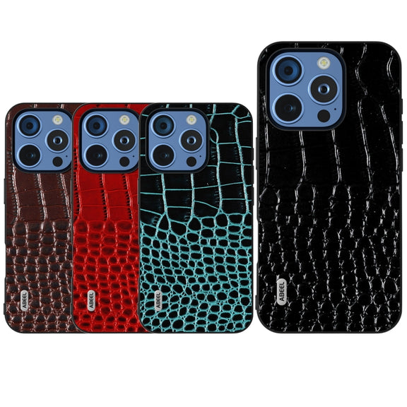 For iPhone 16 Pro Max ABEEL Genuine Leather Crocodile Pattern Black Edge Phone Case(Black)