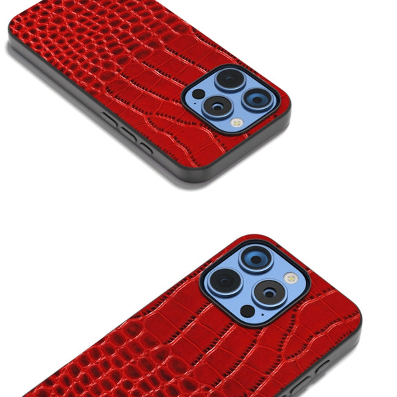 For iPhone 16 Pro ABEEL Genuine Leather Crocodile Pattern Black Edge Phone Case(Red)