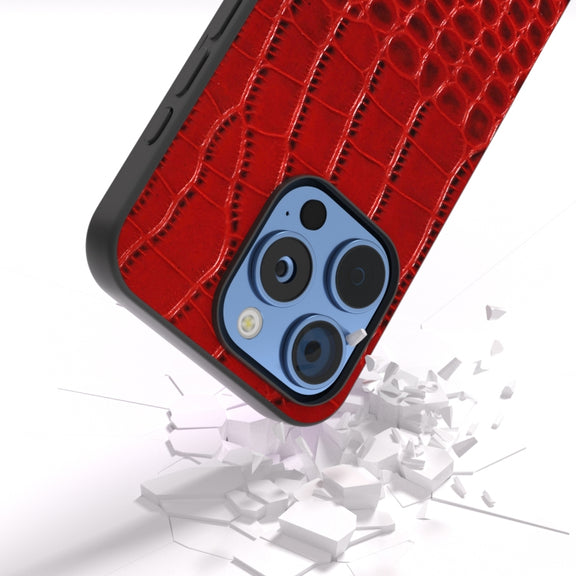 For iPhone 16 Pro ABEEL Genuine Leather Crocodile Pattern Black Edge Phone Case(Red)