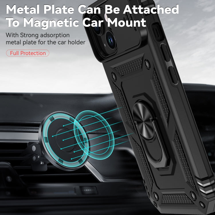 For iPhone 15 Sliding Camshield Holder Phone Case(Black)