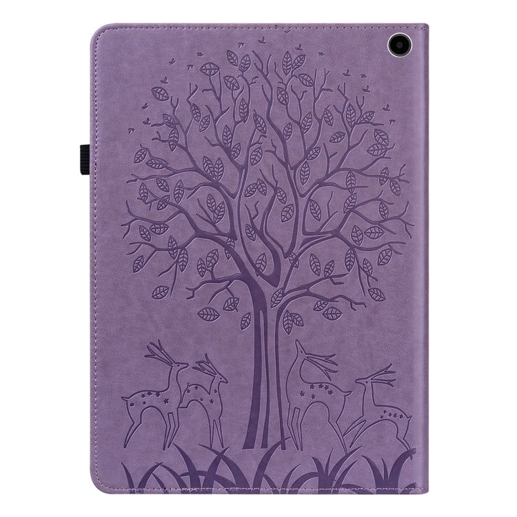 For Amazon Fire Max 11 Tree & Deer Embossed Leather Tablet Case(Purple)