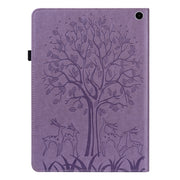 For Amazon Fire Max 11 Tree & Deer Embossed Leather Tablet Case(Purple)
