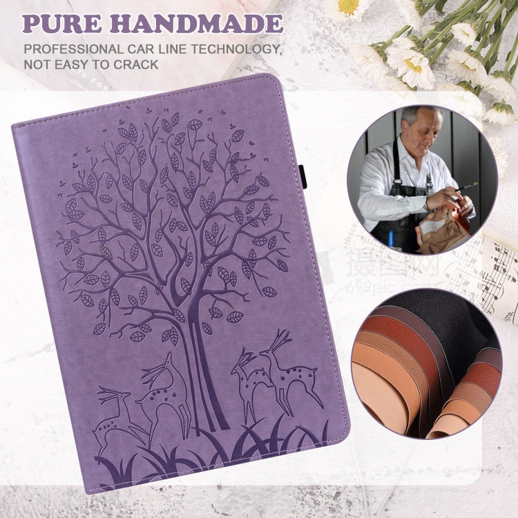 For Amazon Fire Max 11 Tree & Deer Embossed Leather Tablet Case(Purple)