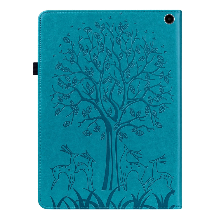 For Amazon Fire Max 11 Tree & Deer Embossed Leather Tablet Case(Blue)