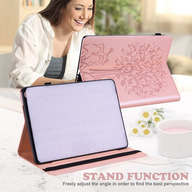 For Amazon Fire Max 11 Tree & Deer Embossed Leather Tablet Case(Pink)