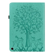For Amazon Fire Max 11 Tree & Deer Embossed Leather Tablet Case(Green)