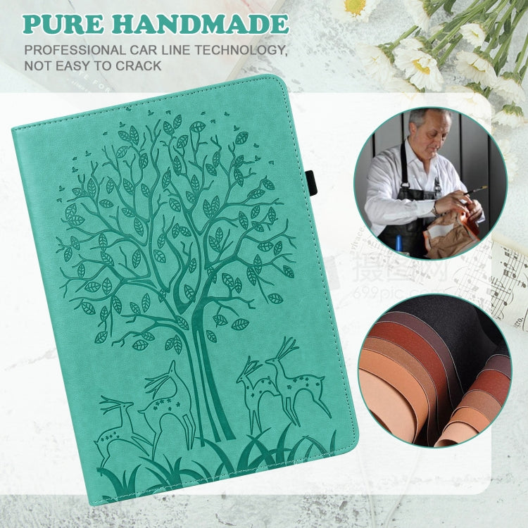 For Amazon Fire Max 11 Tree & Deer Embossed Leather Tablet Case(Green)