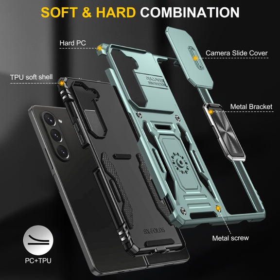 For Samsung Galaxy Z Fold5 5G Armor PC + TPU Camera Shield Phone Case(Alpine Green)