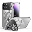 For iPhone 14 Pro Max Large Window Holder MagSafe Magnetic Metal Phone Case(Silver) - iPhone 14 Pro Max Cases by PMC TechLife | Online Shopping South Africa | PMC TechLife