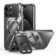 For iPhone 15 Pro Max Large Window Holder MagSafe Magnetic Metal Phone Case(Black) - iPhone 15 Pro Max Cases by PMC TechLife | Online Shopping South Africa | PMC TechLife
