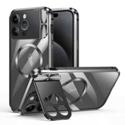 For iPhone 15 Pro Max Large Window Holder MagSafe Magnetic Metal Phone Case(Black)