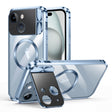 For iPhone 15 Large Window Holder MagSafe Magnetic Metal Phone Case(Blue) - iPhone 15 Cases by PMC TechLife | Online Shopping South Africa | PMC TechLife