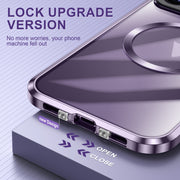 For iPhone 15 Pro Max Large Window Holder MagSafe Magnetic Metal Phone Case(Black)