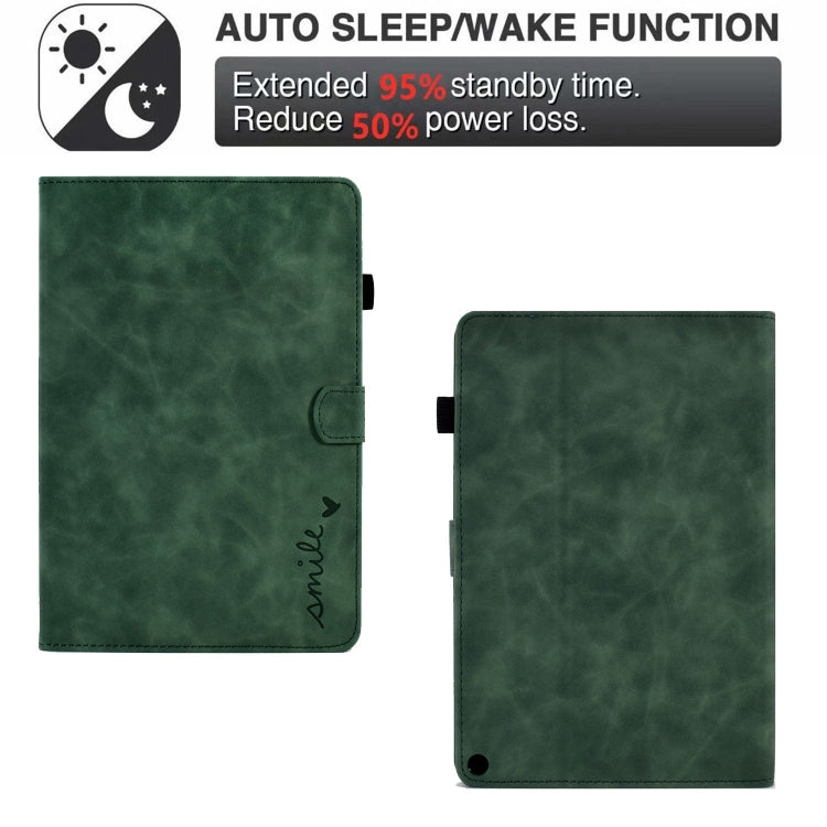 For Amazon Fire Max 11 2023 Embossed Smile Flip Smart Leather Tablet Case(Green)