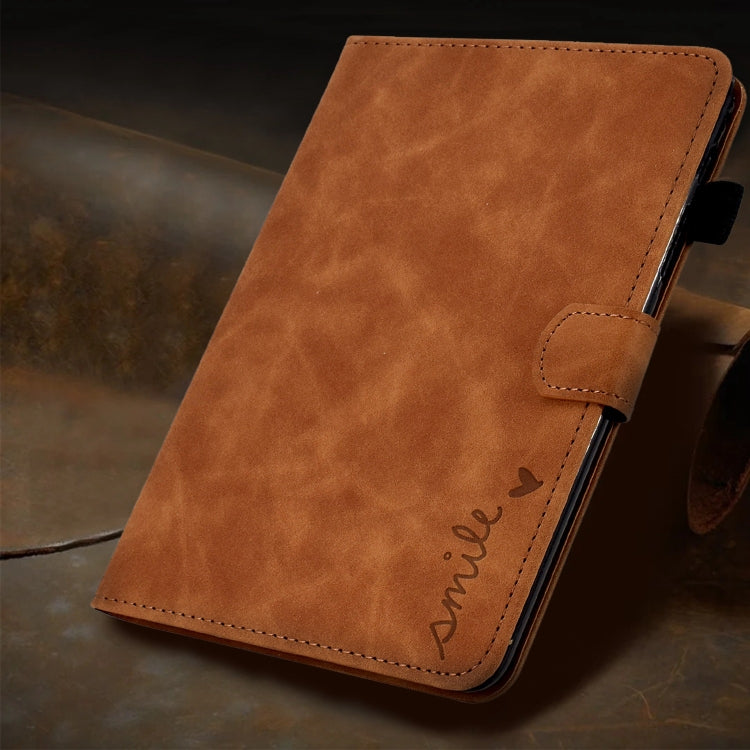 For Amazon Fire Max 11 2023 Embossed Smile Flip Smart Leather Tablet Case(Brown)
