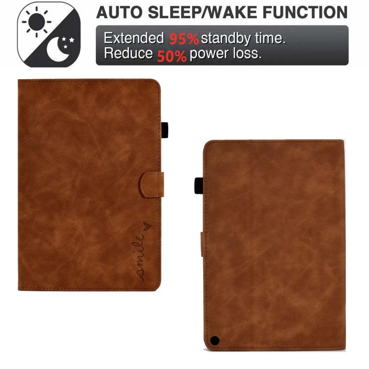 For Amazon Fire Max 11 2023 Embossed Smile Flip Smart Leather Tablet Case(Brown)