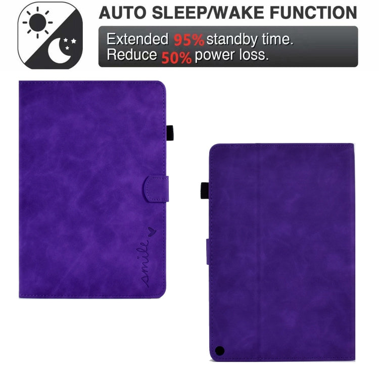 For Amazon Fire Max 11 2023 Embossed Smile Flip Smart Leather Tablet Case(Purple)