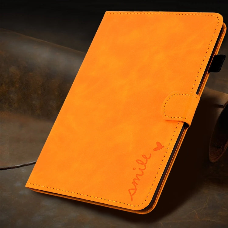 For Amazon Fire Max 11 2023 Embossed Smile Flip Smart Leather Tablet Case(Khaki)