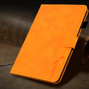 For Amazon Fire Max 11 2023 Embossed Smile Flip Smart Leather Tablet Case(Khaki)