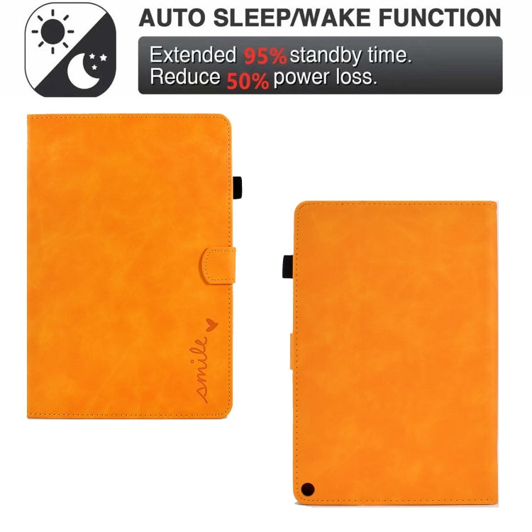 For Amazon Fire Max 11 2023 Embossed Smile Flip Smart Leather Tablet Case(Khaki)
