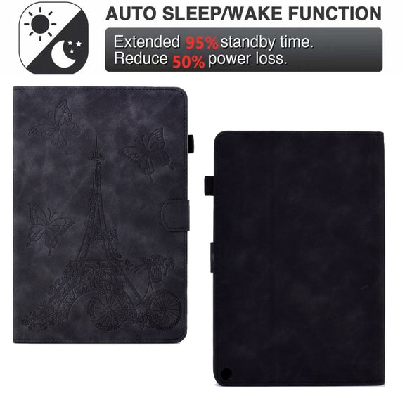 For Amazon Fire Max 11 2023 Embossed Tower Flip Smart Leather Tablet Case(Black)