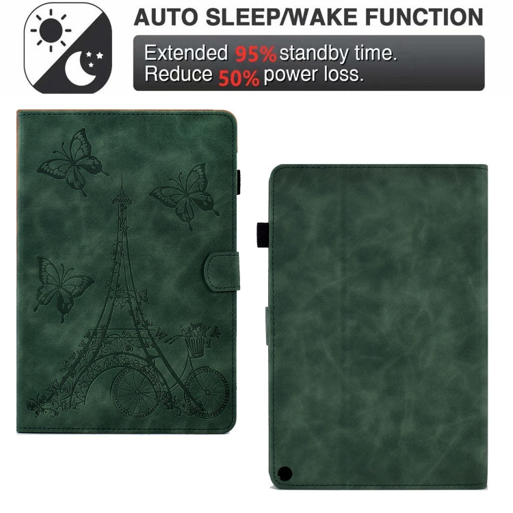 For Amazon Fire Max 11 2023 Embossed Tower Flip Smart Leather Tablet Case(Green)