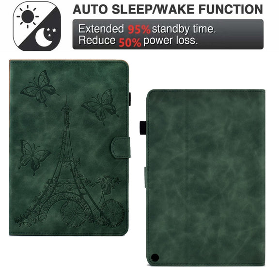 For Amazon Fire Max 11 2023 Embossed Tower Flip Smart Leather Tablet Case(Green)