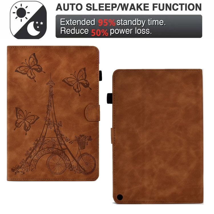 For Amazon Fire Max 11 2023 Embossed Tower Flip Smart Leather Tablet Case(Brown)