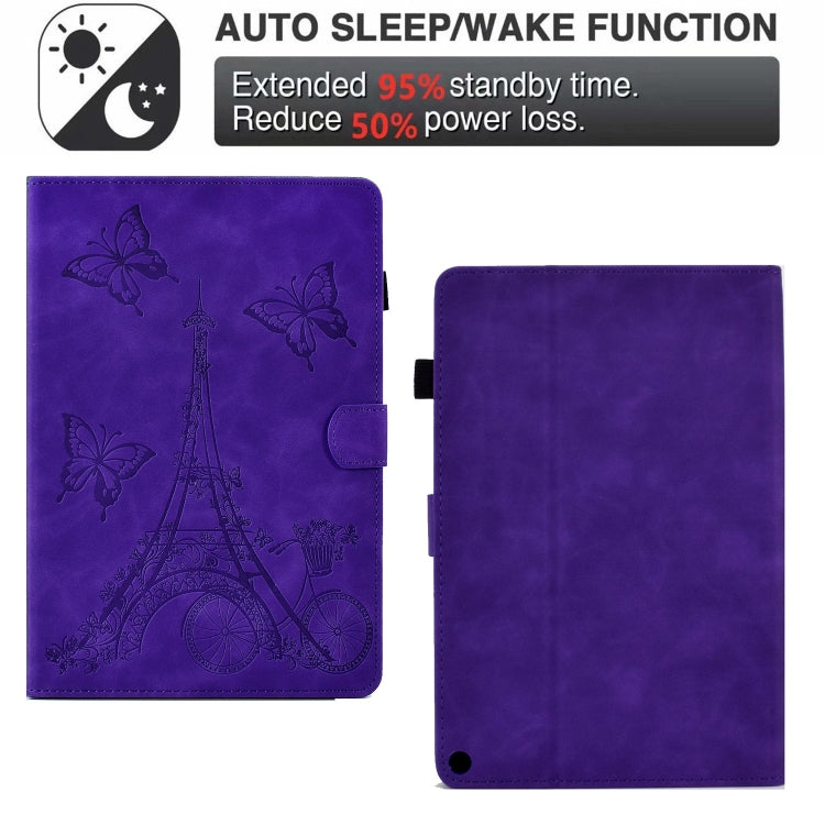 For Amazon Fire Max 11 2023 Embossed Tower Flip Smart Leather Tablet Case(Purple)