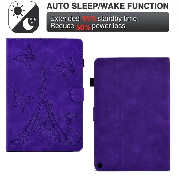 For Amazon Fire Max 11 2023 Embossed Tower Flip Smart Leather Tablet Case(Purple)