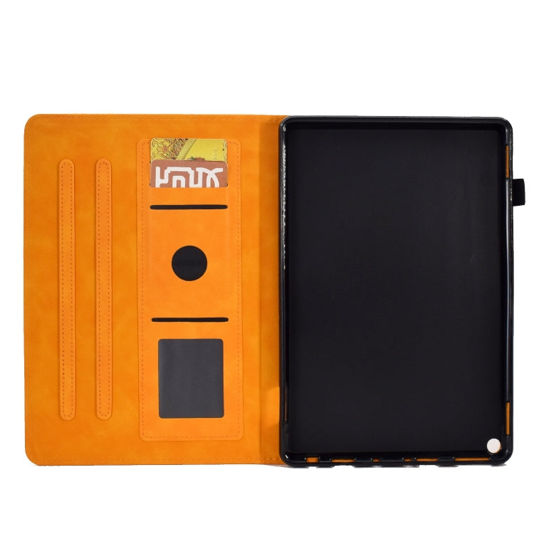 For Amazon Fire Max 11 2023 Embossed Tower Flip Smart Leather Tablet Case(Khaki)