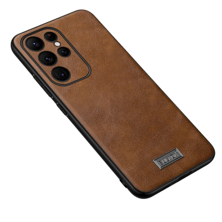 For Samsung Galaxy S24 Ultra 5G SULADA Shockproof TPU Hybrid Handmade Leather Phone Case(Brown)