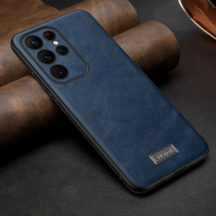 For Samsung Galaxy S25 Ultra 5G SULADA Shockproof TPU Hybrid Handmade Leather Phone Case(Blue)