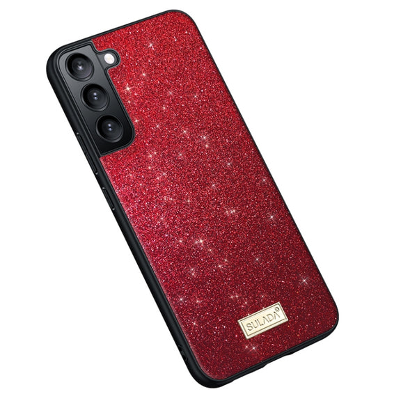 For Samsung Galaxy S24 5G SULADA Glittery TPU Hybrid Handmade Leather Phone Case(Red)
