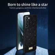 For Samsung Galaxy S24+ 5G SULADA Glittery TPU Hybrid Handmade Leather Phone Case(Black)